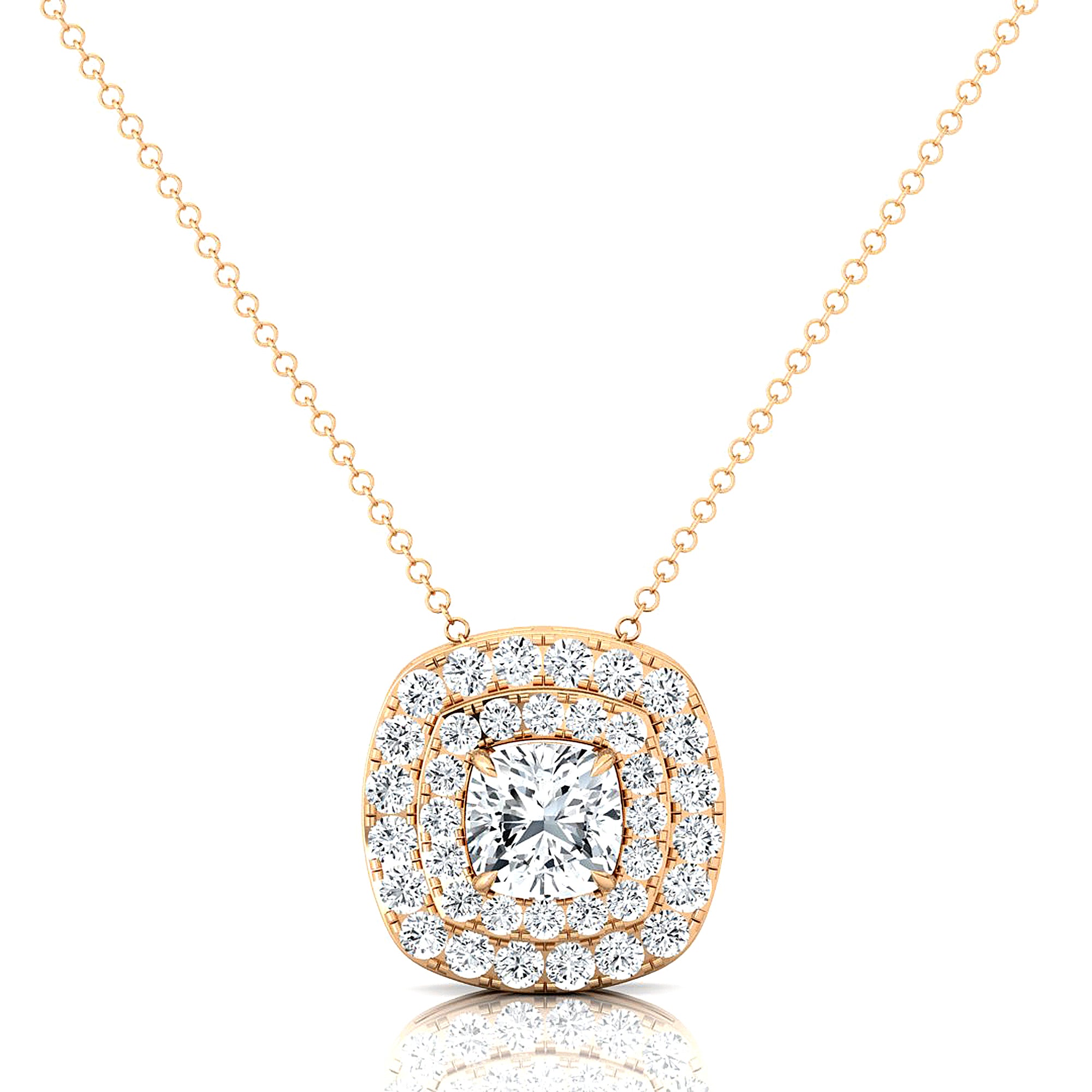 Double Halo Diamond Cushion Cut Lab Diamond Necklace - GeumJewels