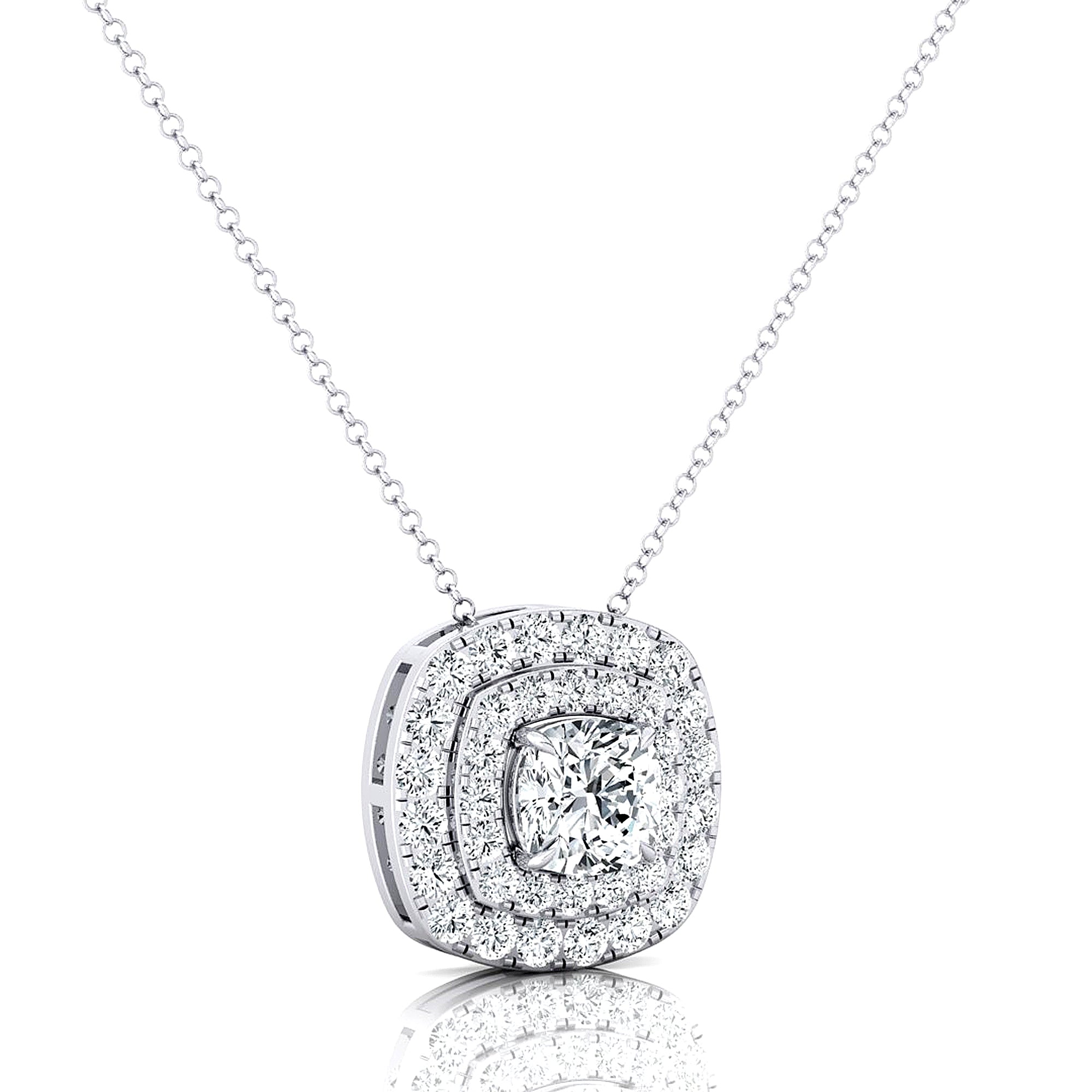 Double Halo Diamond Cushion Cut Lab Diamond Necklace - GeumJewels