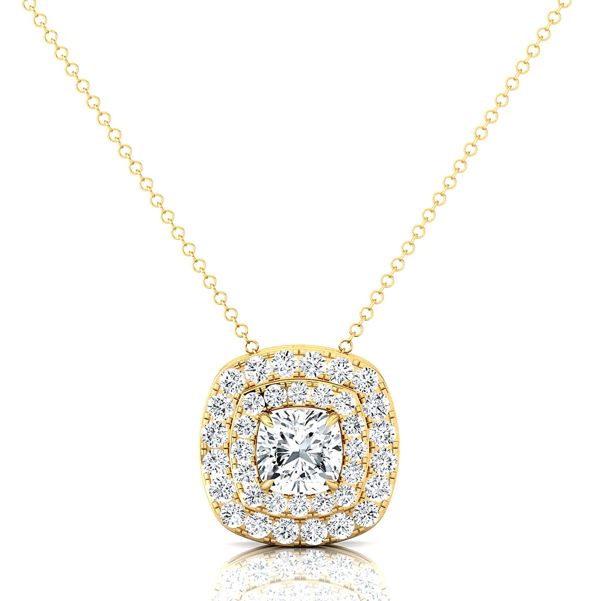 Double Halo Diamond Cushion Cut Lab Diamond Necklace - GeumJewels