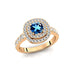 Double Halo Diamond Cushion Cut London Blue Topaz Ring - GeumJewels