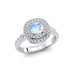 Double Halo Diamond Cushion Cut Moonstone Ring - GeumJewels