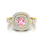 Double Halo Diamond Cushion Cut Morganite Ring - GeumJewels