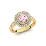 Double Halo Diamond Cushion Cut Morganite Ring - GeumJewels