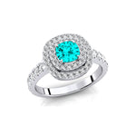 Double Halo Diamond Cushion Cut Paraiba Tourmaline Ring - GeumJewels