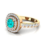 Double Halo Diamond Cushion Cut Paraiba Tourmaline Ring - GeumJewels