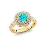 Double Halo Diamond Cushion Cut Paraiba Tourmaline Ring - GeumJewels
