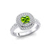 Double Halo Diamond Cushion Cut Peridot Ring - GeumJewels