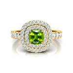 Double Halo Diamond Cushion Cut Peridot Ring - GeumJewels