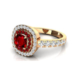 Double Halo Diamond Cushion Cut Ruby Ring - GeumJewels