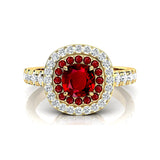 Double Halo Diamond Cushion Cut Ruby Ring - GeumJewels