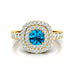 Double Halo Diamond Cushion Cut Swiss Blue Topaz Ring - GeumJewels