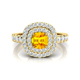 Double Halo Diamond Cushion Cut Yellow Sapphire Ring - GeumJewels