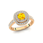 Double Halo Diamond Cushion Cut Yellow Sapphire Ring - GeumJewels