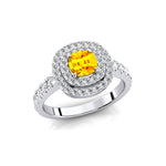Double Halo Diamond Cushion Cut Yellow Sapphire Ring - GeumJewels