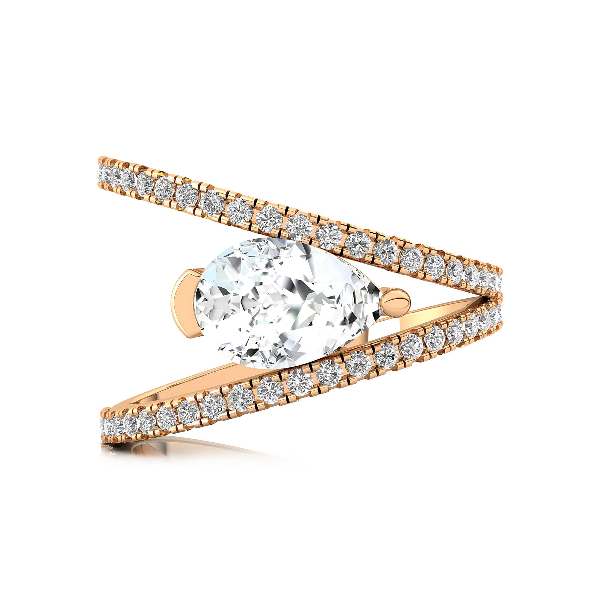 Fashionable V Shaped Diamond Ring with Pear Cut Lab Diamond - GeumJewels