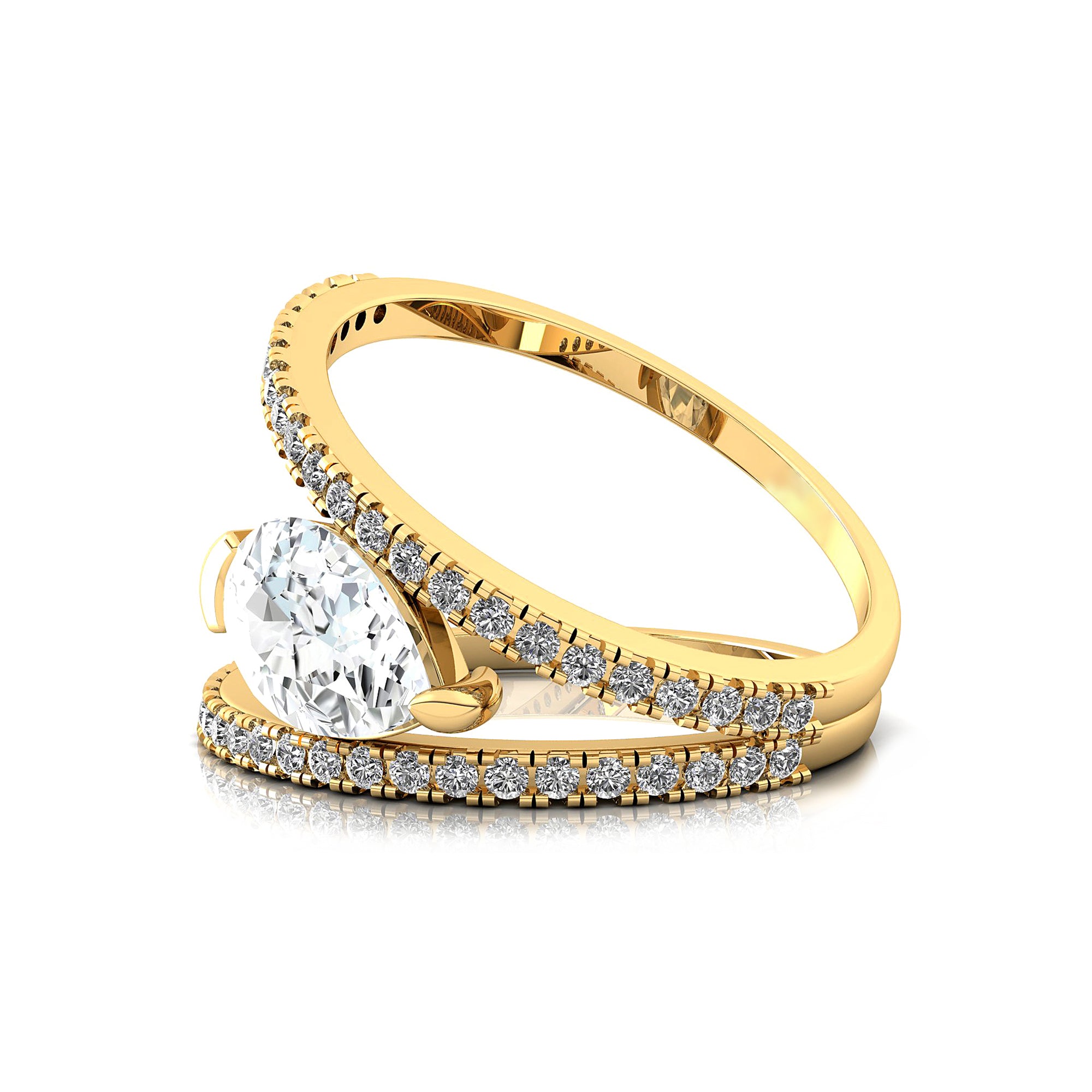 Fashionable V Shaped Diamond Ring with Pear Cut Lab Diamond - GeumJewels