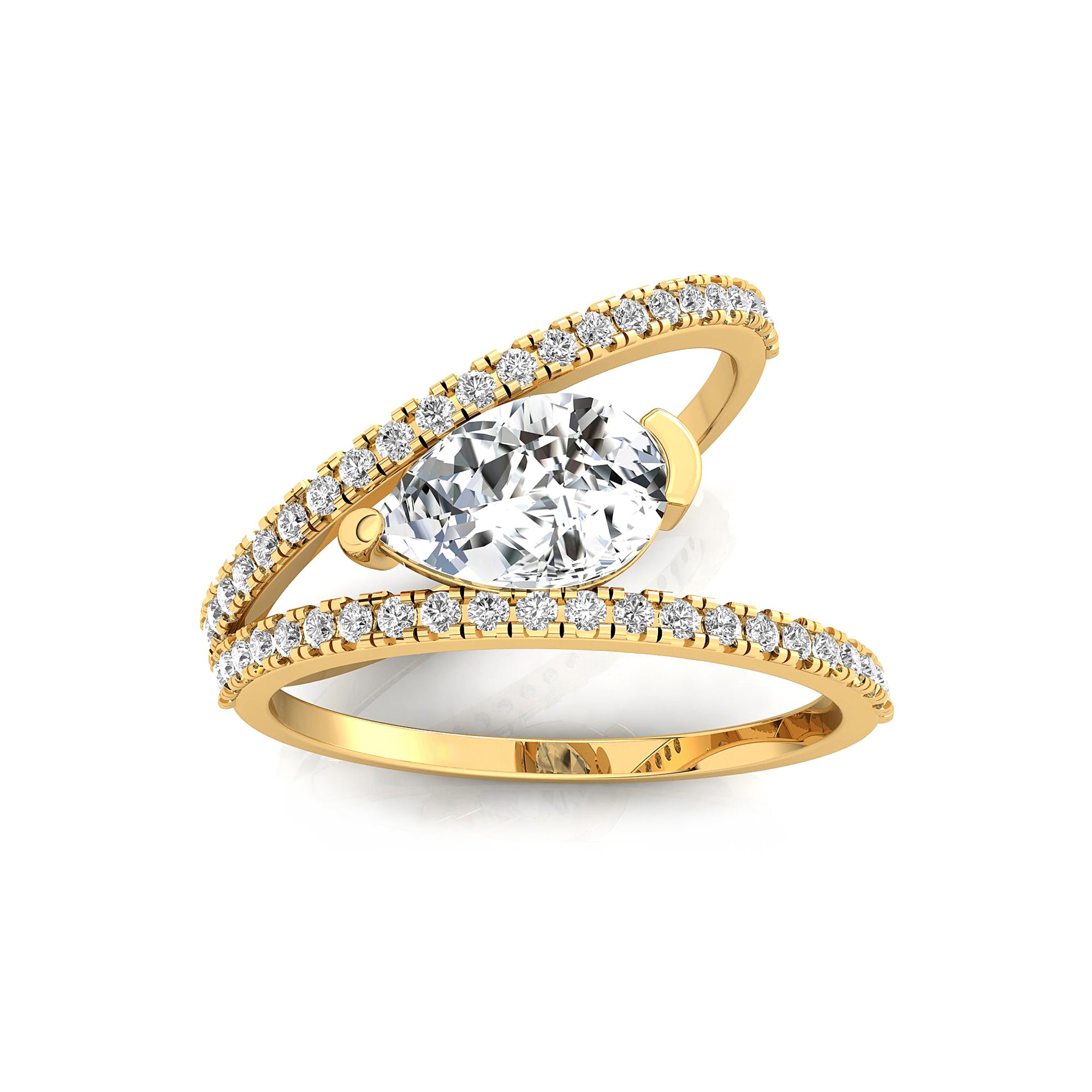 Fashionable V Shaped Diamond Ring with Pear Cut Lab Diamond - GeumJewels
