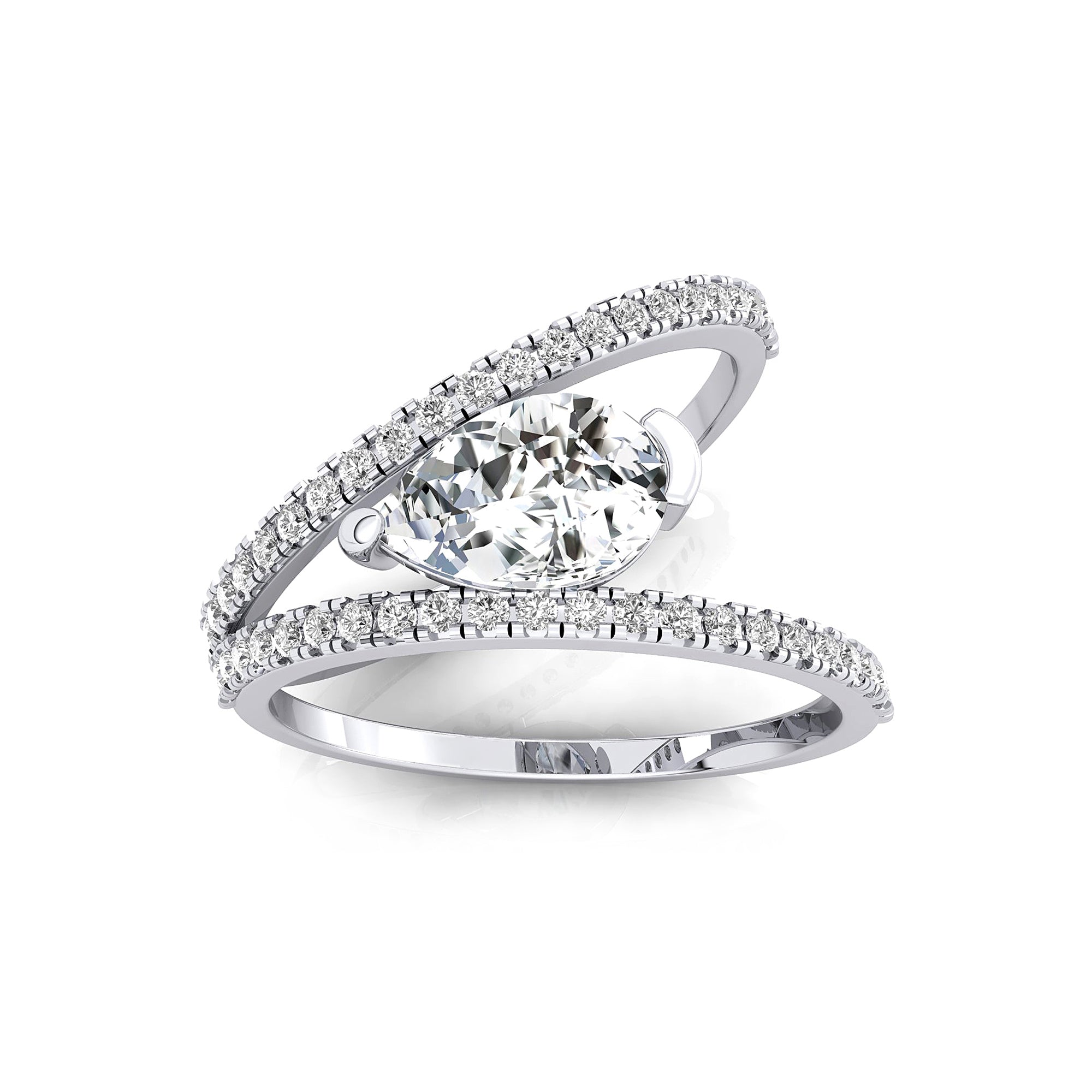 Fashionable V Shaped Diamond Ring with Pear Cut Lab Diamond - GeumJewels