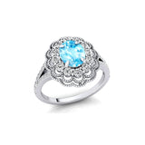 Flower Inspired Cluster Diamond Oval Aquamarine Engagement Ring - GeumJewels