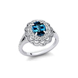 Flower Inspired Cluster Diamond Oval London Blue Topaz Engagement Ring - GeumJewels