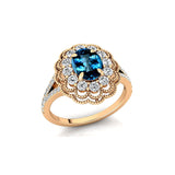 Flower Inspired Cluster Diamond Oval London Blue Topaz Engagement Ring - GeumJewels