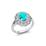 Flower Inspired Cluster Diamond Oval Paraiba Tourmaline Engagement Ring - GeumJewels