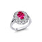 Flower Inspired Cluster Diamond Oval Pink Sapphire Engagement Ring - GeumJewels
