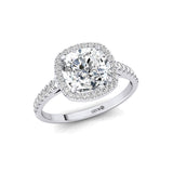 Halo Diamond Engagement Ring with Cushion Cut Lab Diamond - GeumJewels