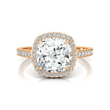 Halo Diamond Engagement Ring with Cushion Cut Lab Diamond - GeumJewels