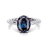 Oval Solitaire Alexandrite Ring with Twisted Wire Diamond Band - GeumJewels