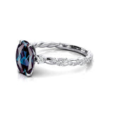 Oval Solitaire Alexandrite Ring with Twisted Wire Diamond Band - GeumJewels