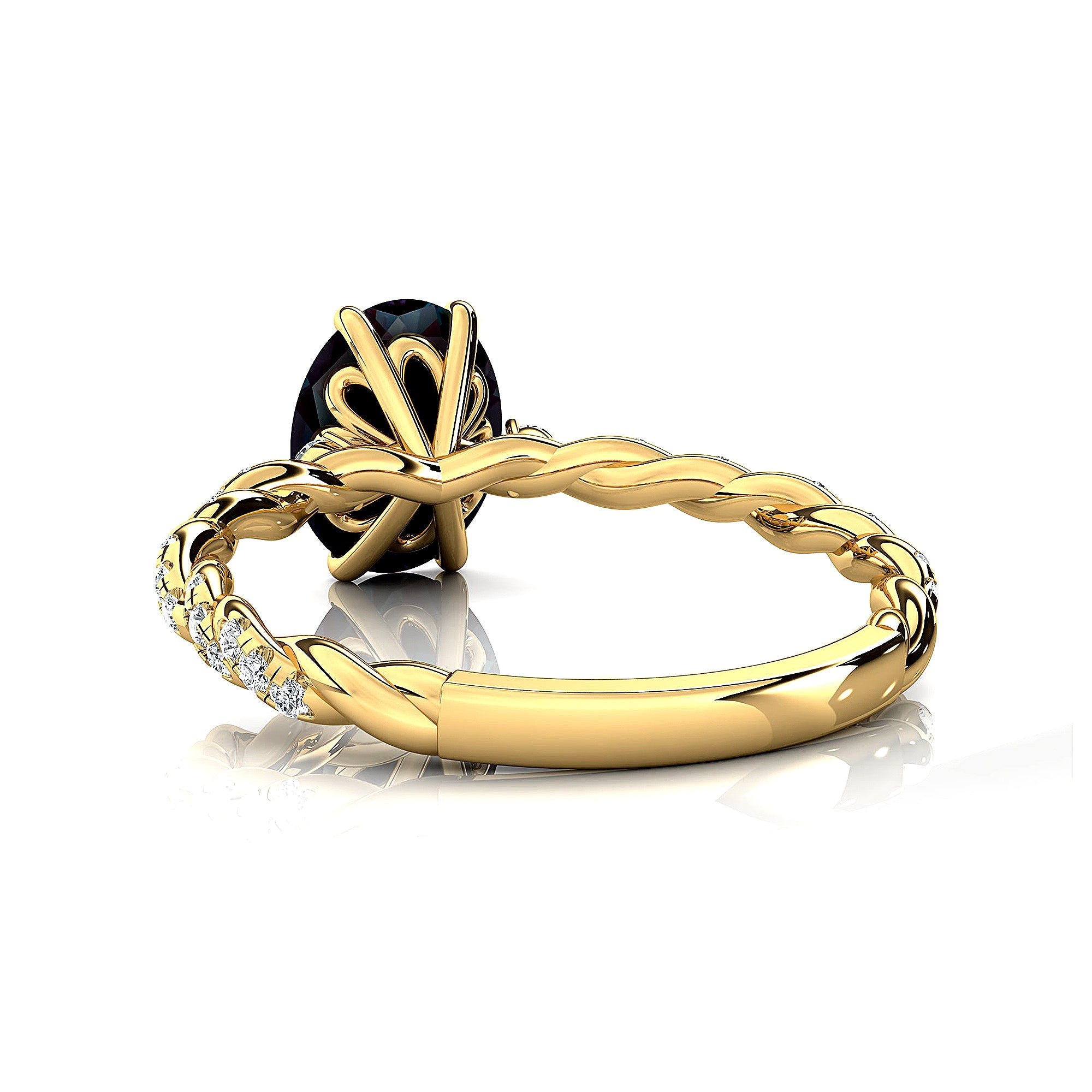 Oval Solitaire Alexandrite Ring with Twisted Wire Diamond Band - GeumJewels