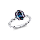 Oval Solitaire Alexandrite Ring with Twisted Wire Diamond Band - GeumJewels