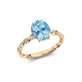 Oval Solitaire Aquamarine Ring with Twisted Wire Diamond Band - GeumJewels