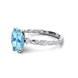 Oval Solitaire Aquamarine Ring with Twisted Wire Diamond Band - GeumJewels