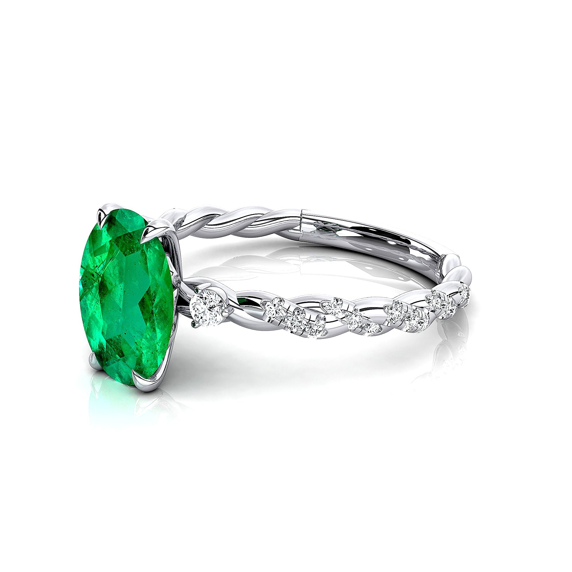 Oval Solitaire Emerald Ring with Twisted Wire Diamond Band - GeumJewels