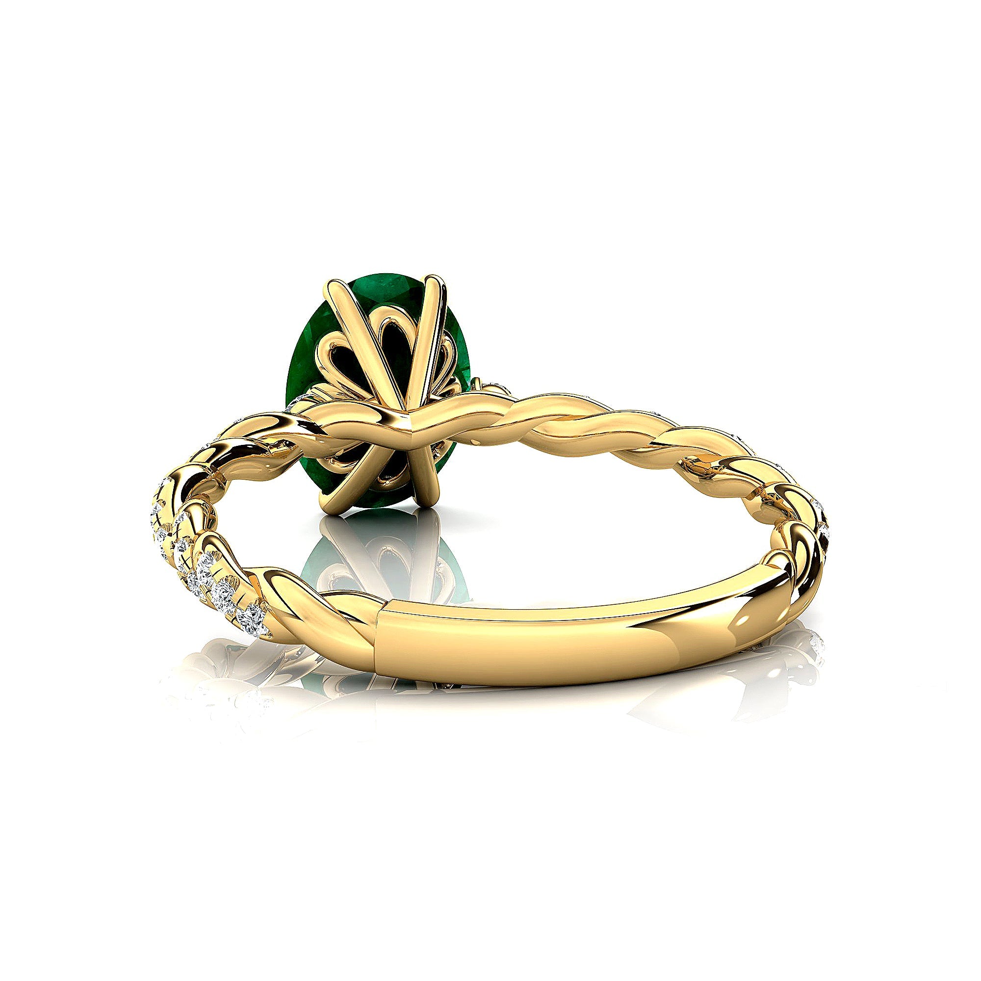 Oval Solitaire Emerald Ring with Twisted Wire Diamond Band - GeumJewels