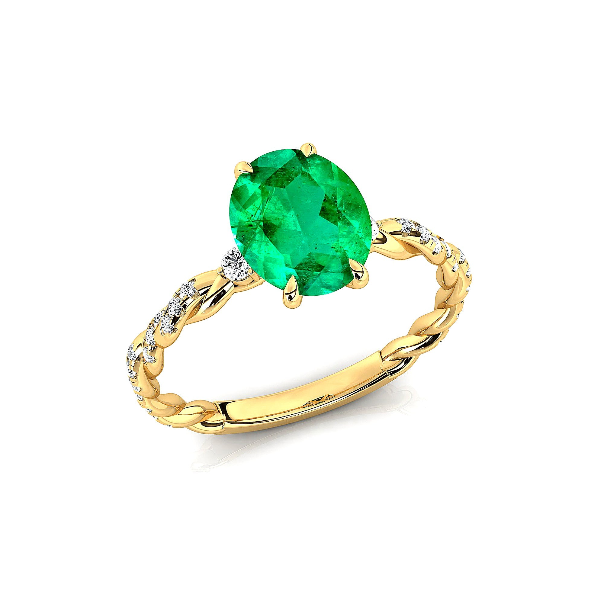 Oval Solitaire Emerald Ring with Twisted Wire Diamond Band - GeumJewels