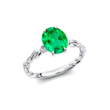 Oval Solitaire Emerald Ring with Twisted Wire Diamond Band - GeumJewels