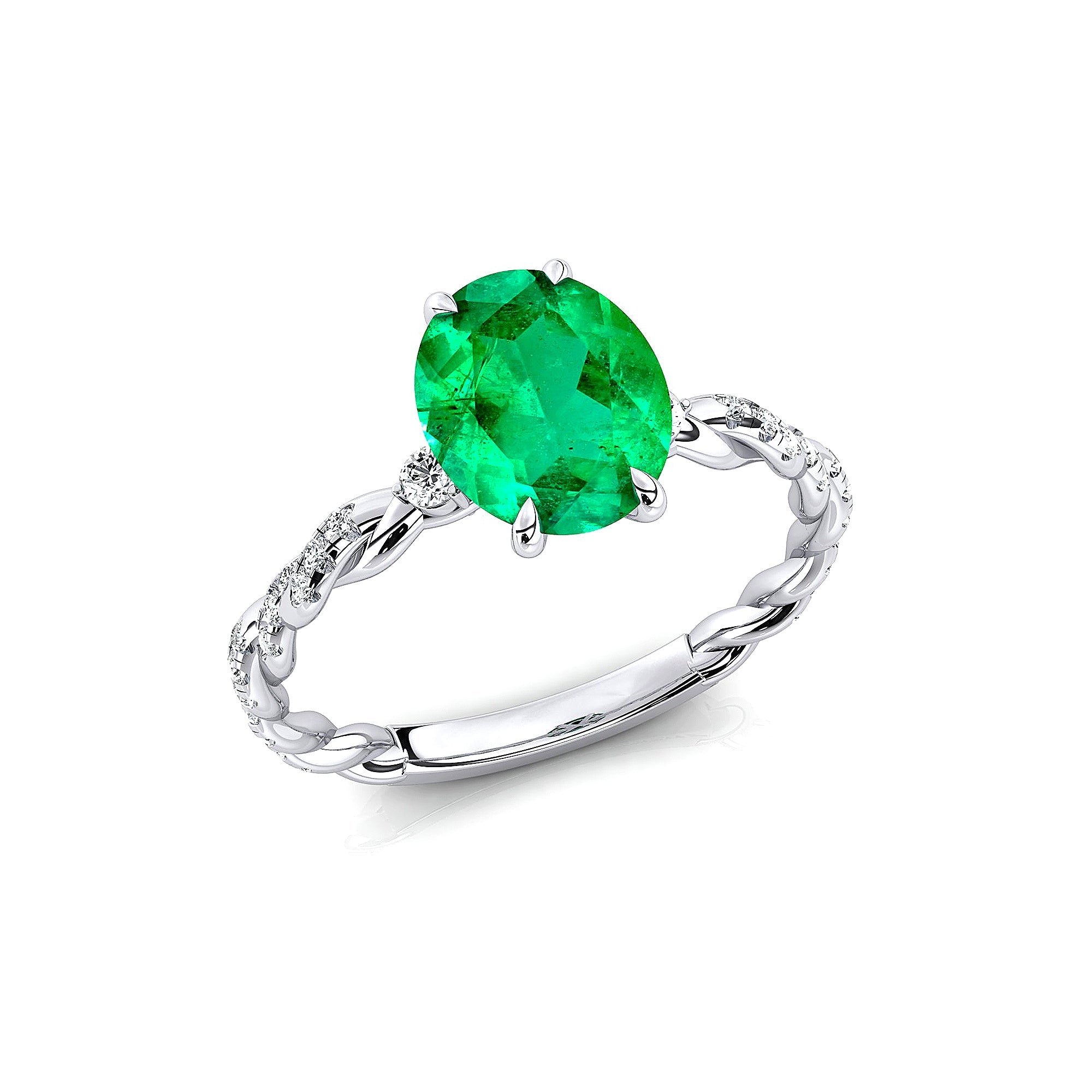 Oval Solitaire Emerald Ring with Twisted Wire Diamond Band - GeumJewels