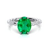 Oval Solitaire Emerald Ring with Twisted Wire Diamond Band - GeumJewels