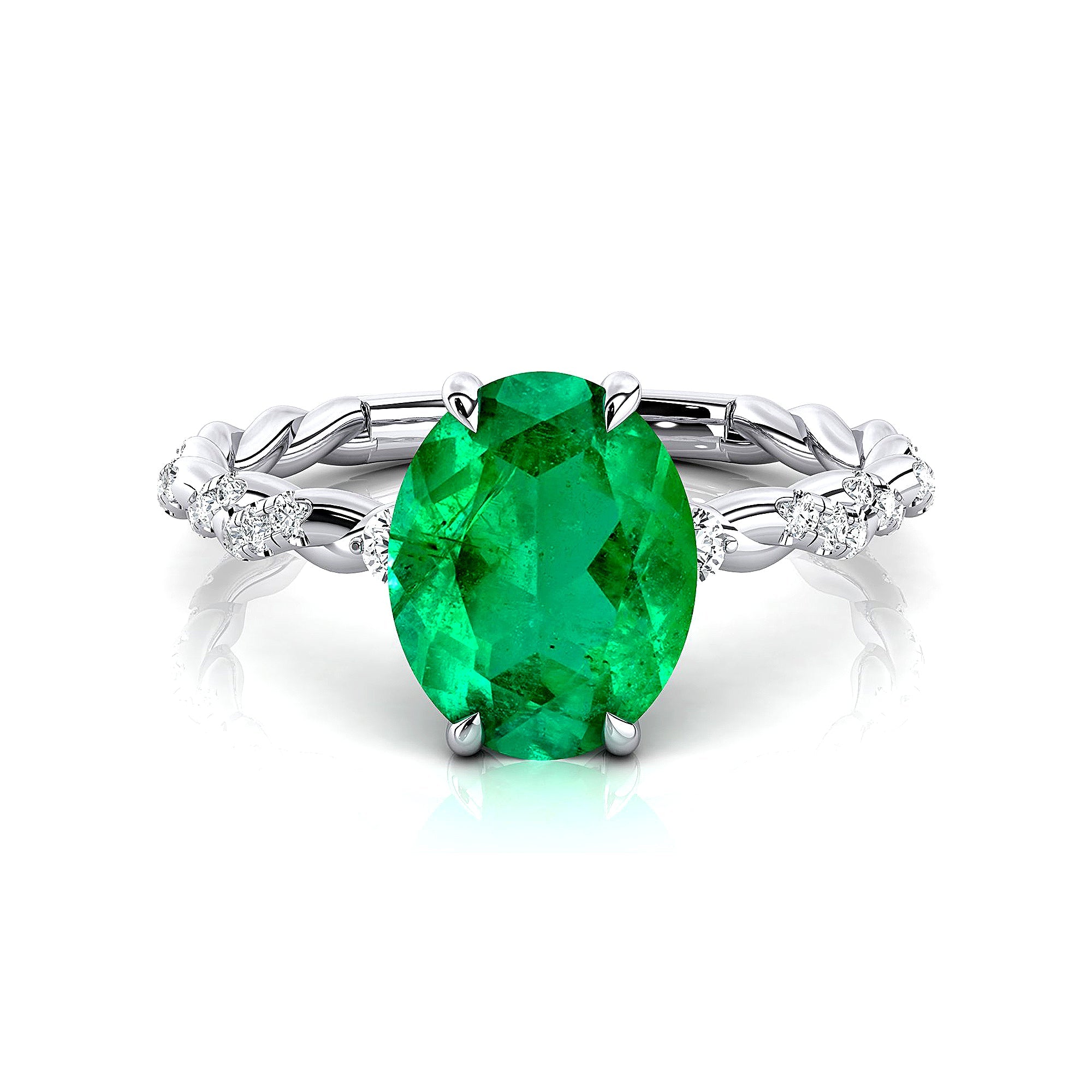 Oval Solitaire Emerald Ring with Twisted Wire Diamond Band - GeumJewels