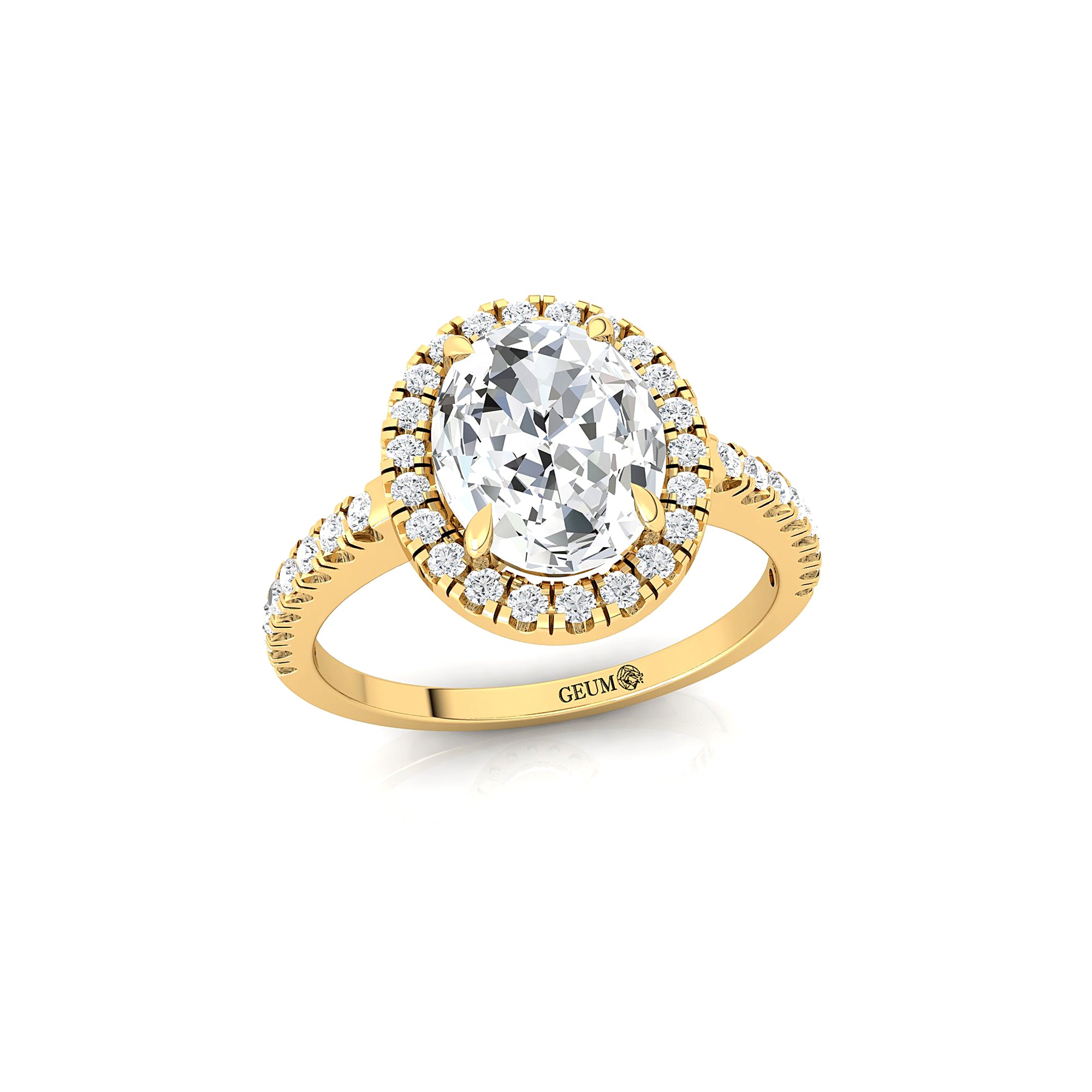 Oval Solitaire Lab Diamond Halo Diamond Engagement Ring - GeumJewels