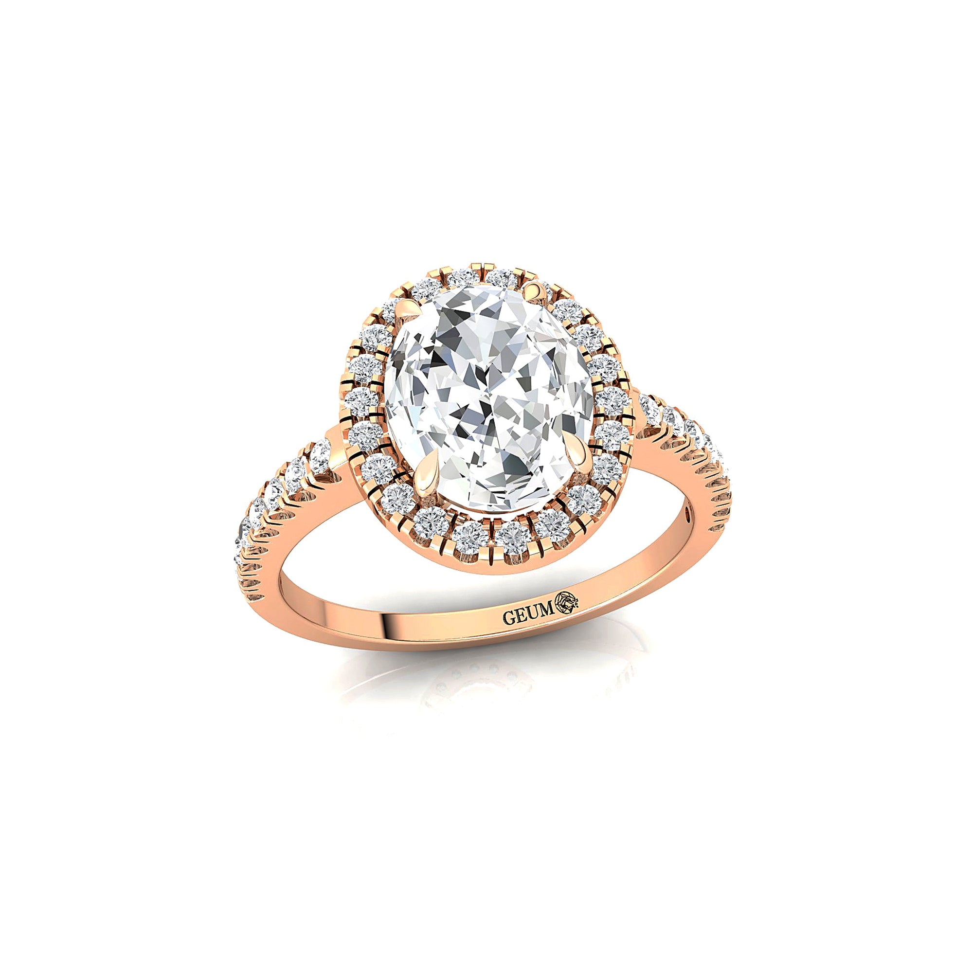 Oval Solitaire Lab Diamond Halo Diamond Engagement Ring - GeumJewels