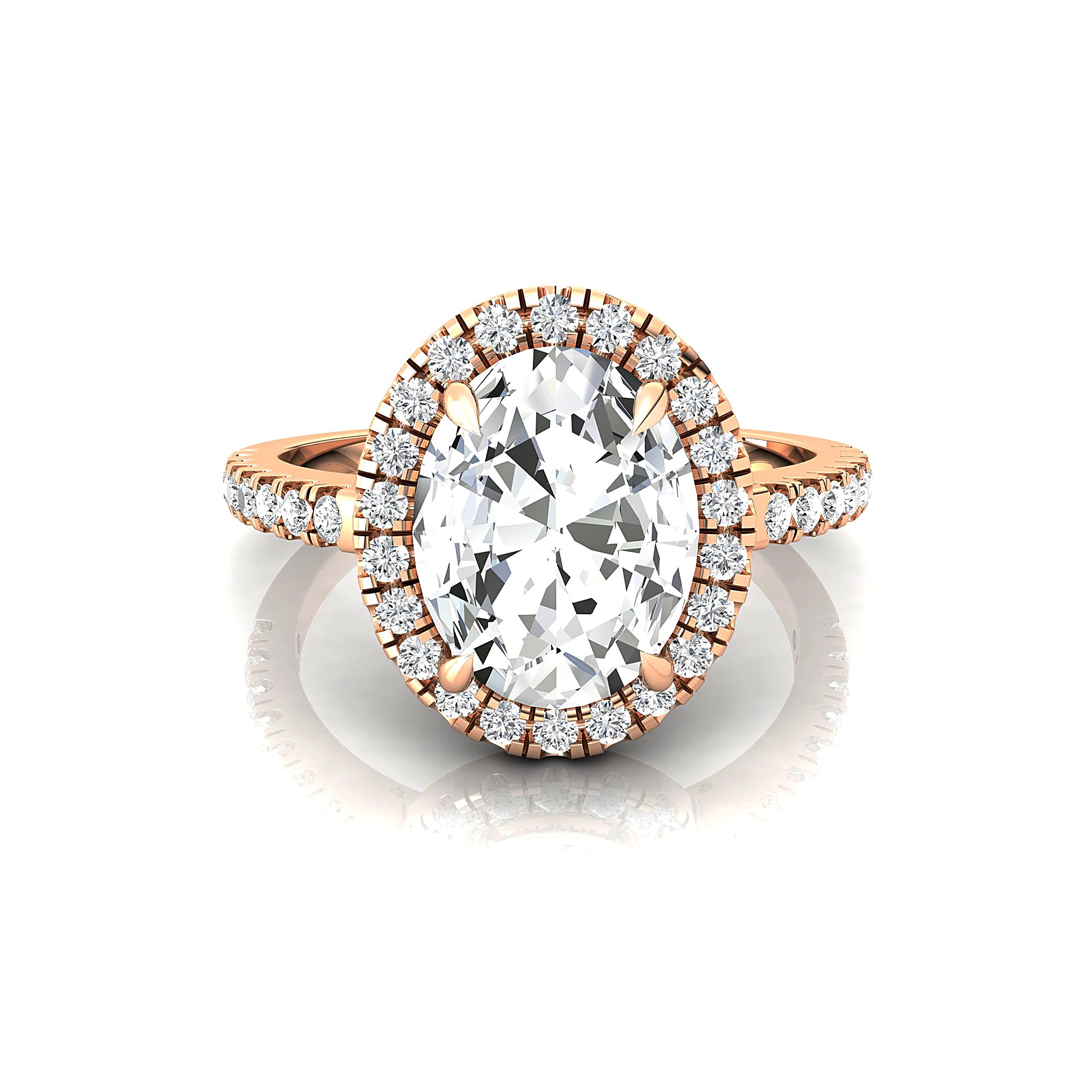 Oval Solitaire Lab Diamond Halo Diamond Engagement Ring - GeumJewels