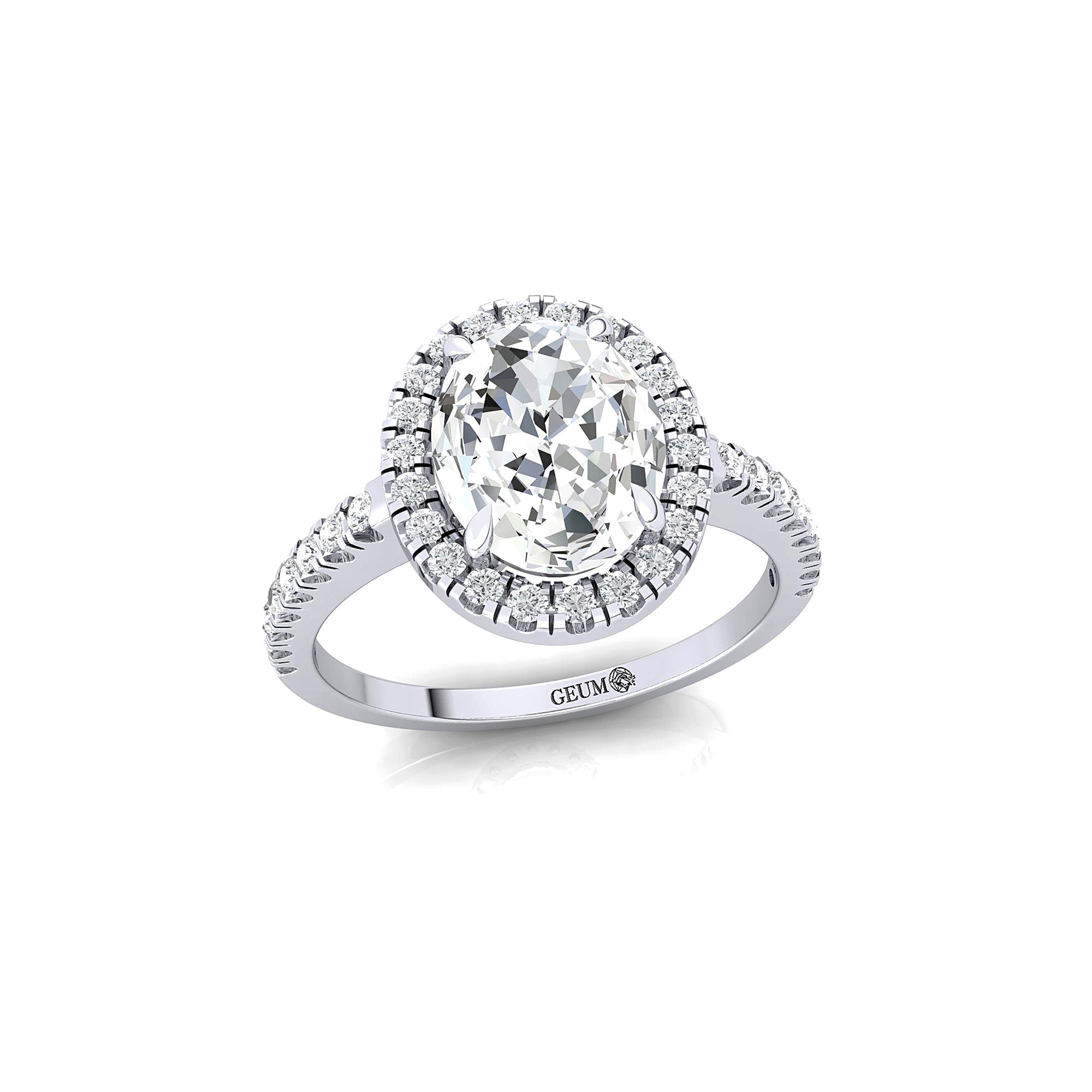 Oval Solitaire Lab Diamond Halo Diamond Engagement Ring - GeumJewels