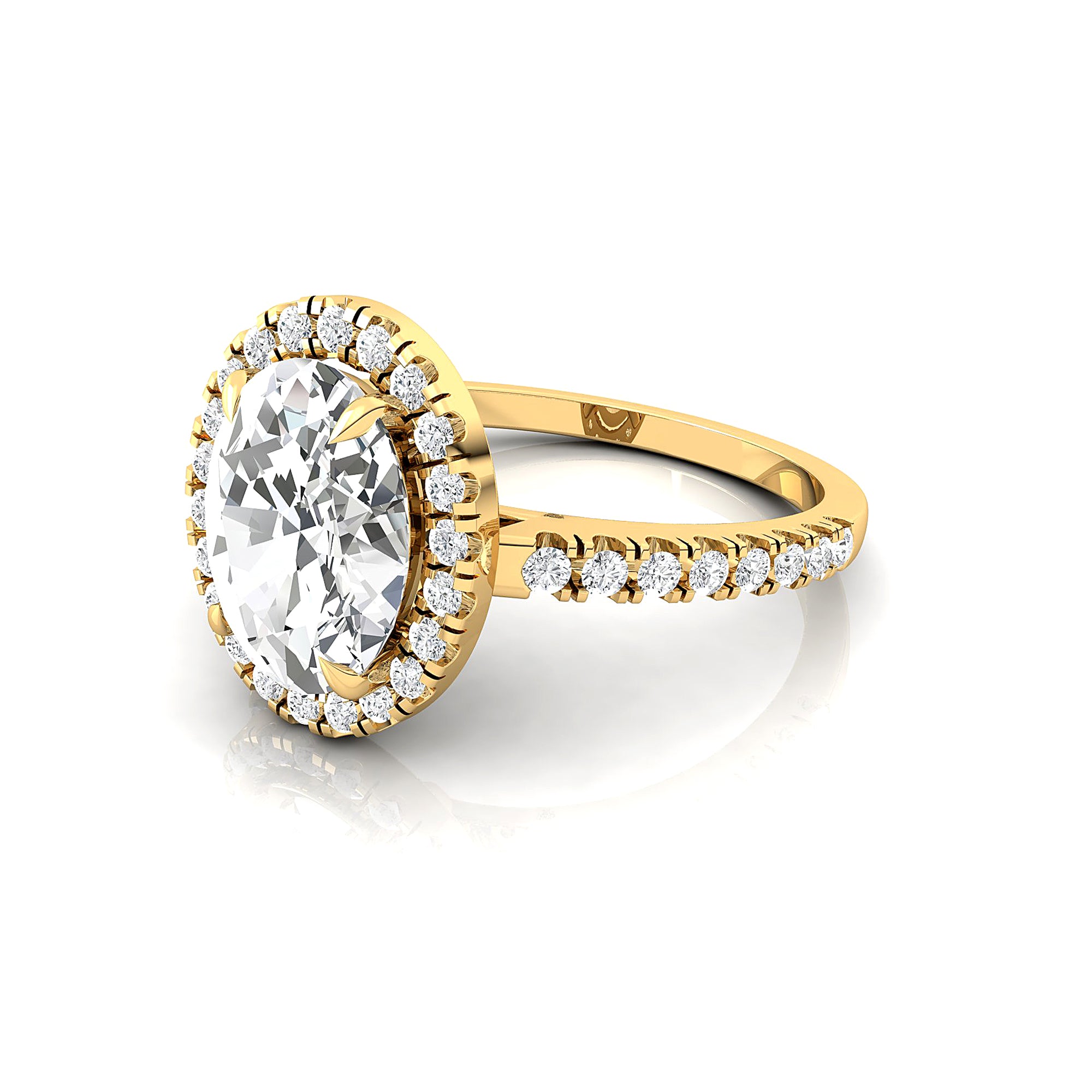 Oval Solitaire Lab Diamond Halo Diamond Engagement Ring - GeumJewels