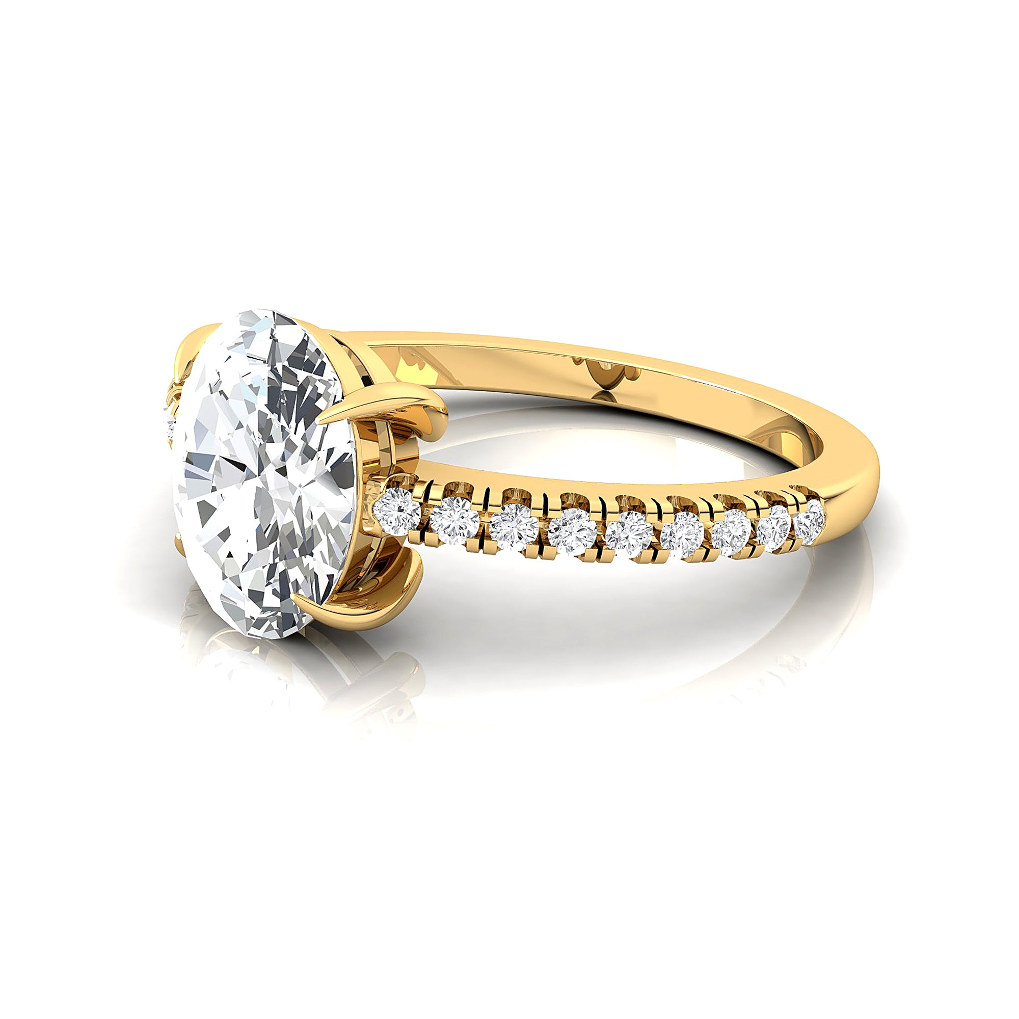 Oval Solitaire Lab Diamond with Accent Diamonds Engagement Ring - GeumJewels