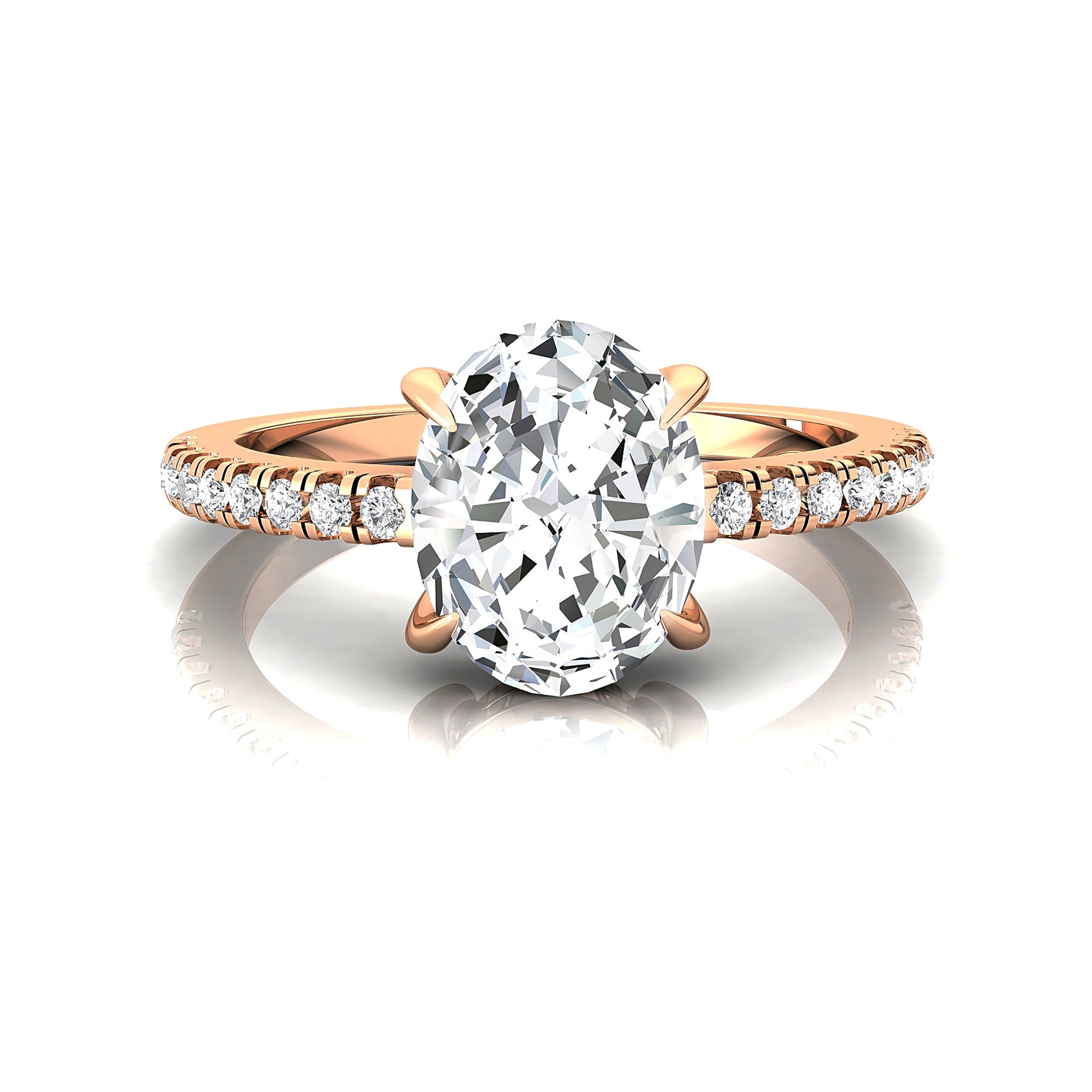 Oval Solitaire Lab Diamond with Accent Diamonds Engagement Ring - GeumJewels