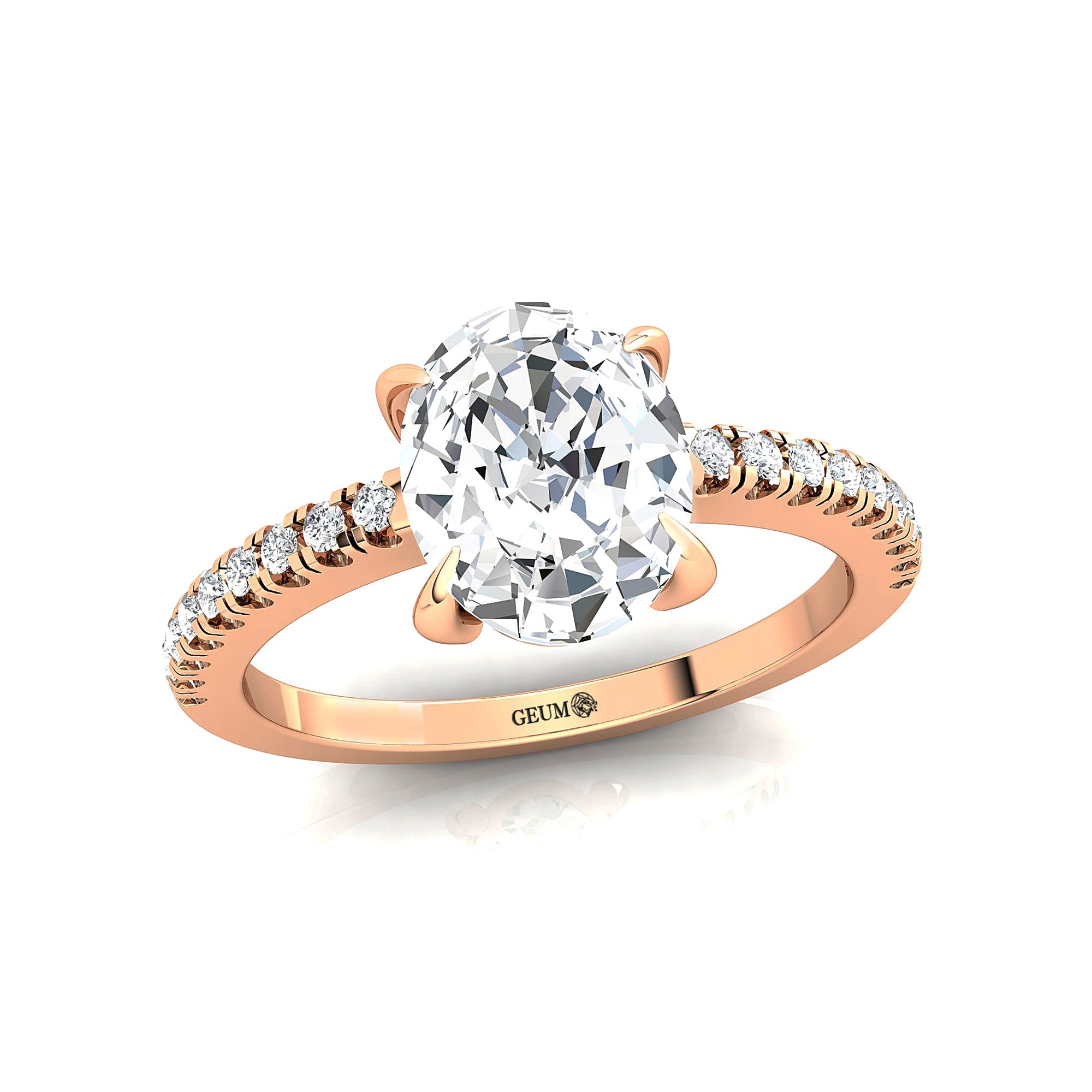 Oval Solitaire Lab Diamond with Accent Diamonds Engagement Ring - GeumJewels